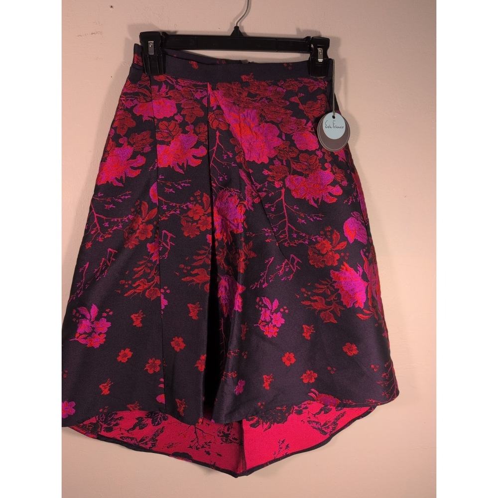 Eva Franco Purple & Pink Embroidered Rose A-Line Skirt, Size 2, NWT! $178
